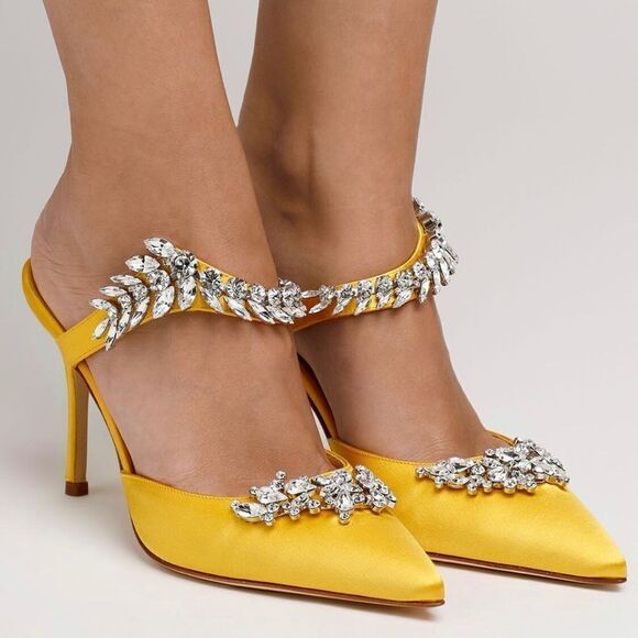 Manolo Blahnik Lurum 90MM Embellished Satin Mules size 40 - Picture 2 of 15